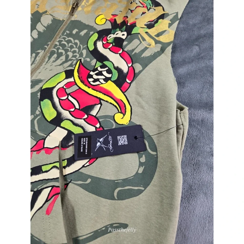 Ed Hardy Jacket Vest Mens Medium Full Zip Sleeveless‎ Dagger Tattoo Snake Hoodie